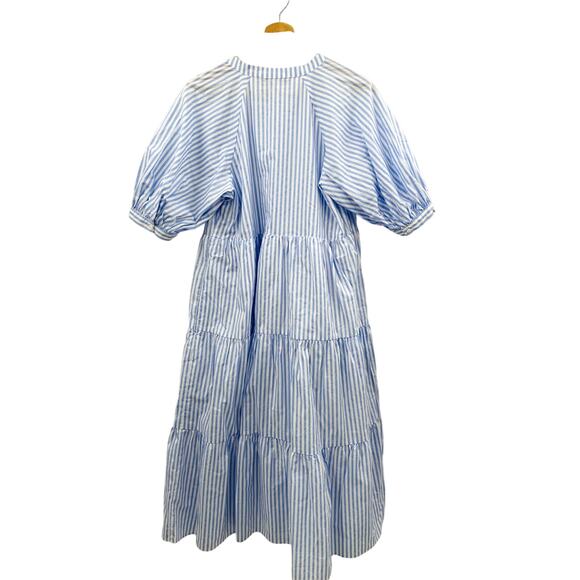 English Factory Puff-Sleeve Tiered blue stripe Midi Dress - Picture 5 of 8